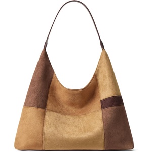 image:imageBOSTANTEN Suede Hobo Bag for Women Slouchy Patchwork Shoulder Handbag PurseBrown  Coffee