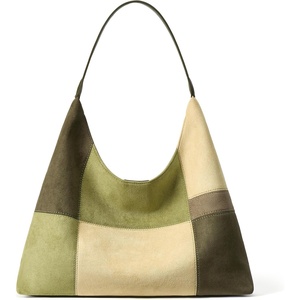 image:imageBOSTANTEN Suede Hobo Bag for Women Slouchy Patchwork Shoulder Handbag PurseLight  Dark Green